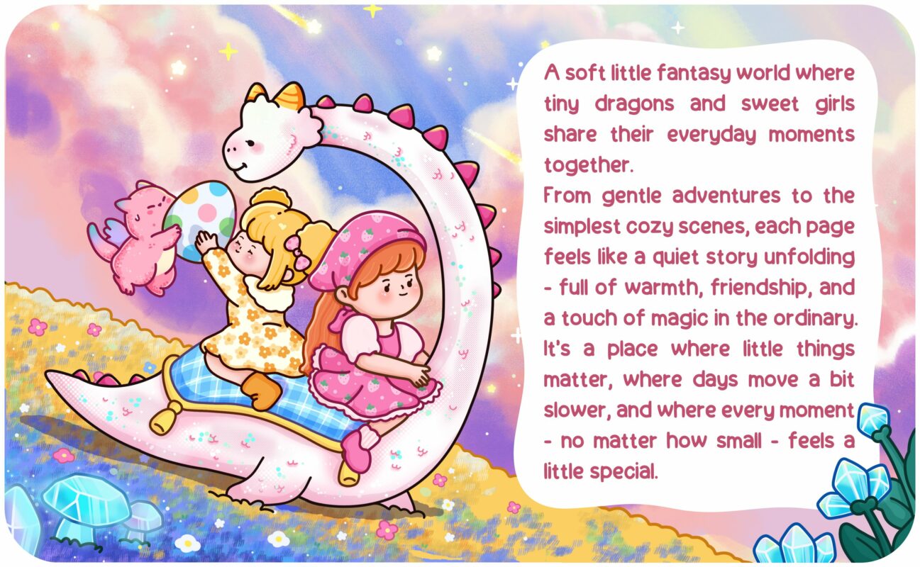 Relaxing fantasy coloring scene with peaceful dragon and girl