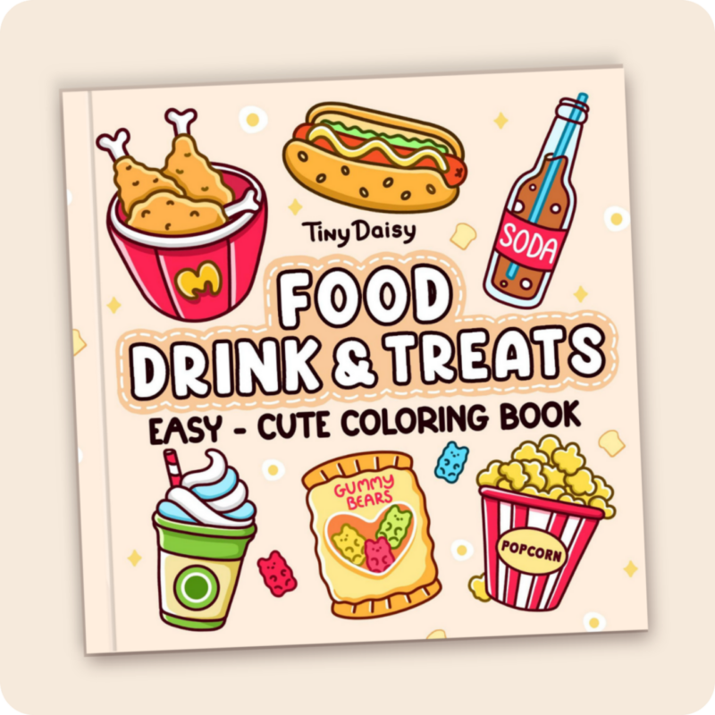 Food, Drink & Treats - Tiny Daisy Bold and Easy Coloring Book for Kids and Adults