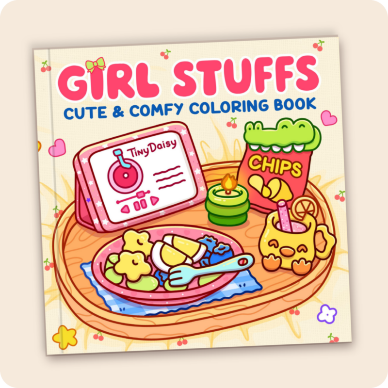 Girl Stuffs - Tiny Daisy Bold and Easy Girl Coloring Book for Kids and Adults