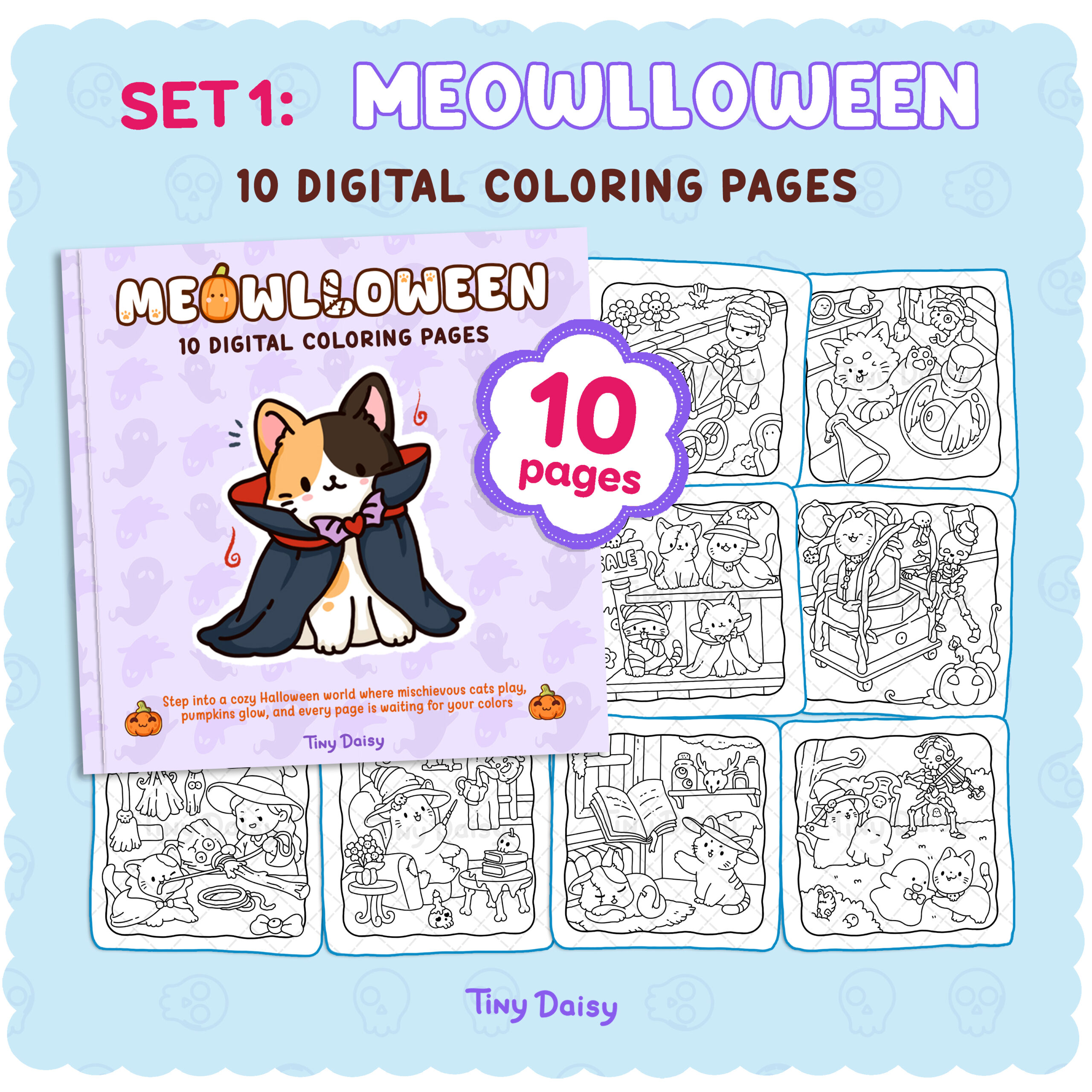 Set 1 : Meowlloween (10 Digital Coloring) Set 1 : Meowlloween (10 Digital Coloring)
