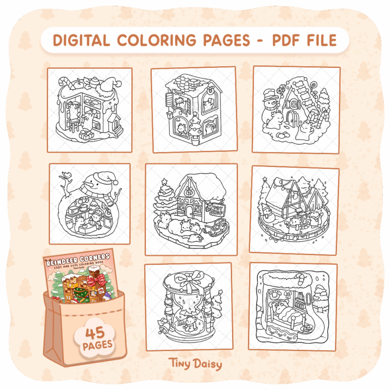 Reindeer Corners – Tiny Daisy Cozy & Magical Christmas Coloring Book for Adults and Kids