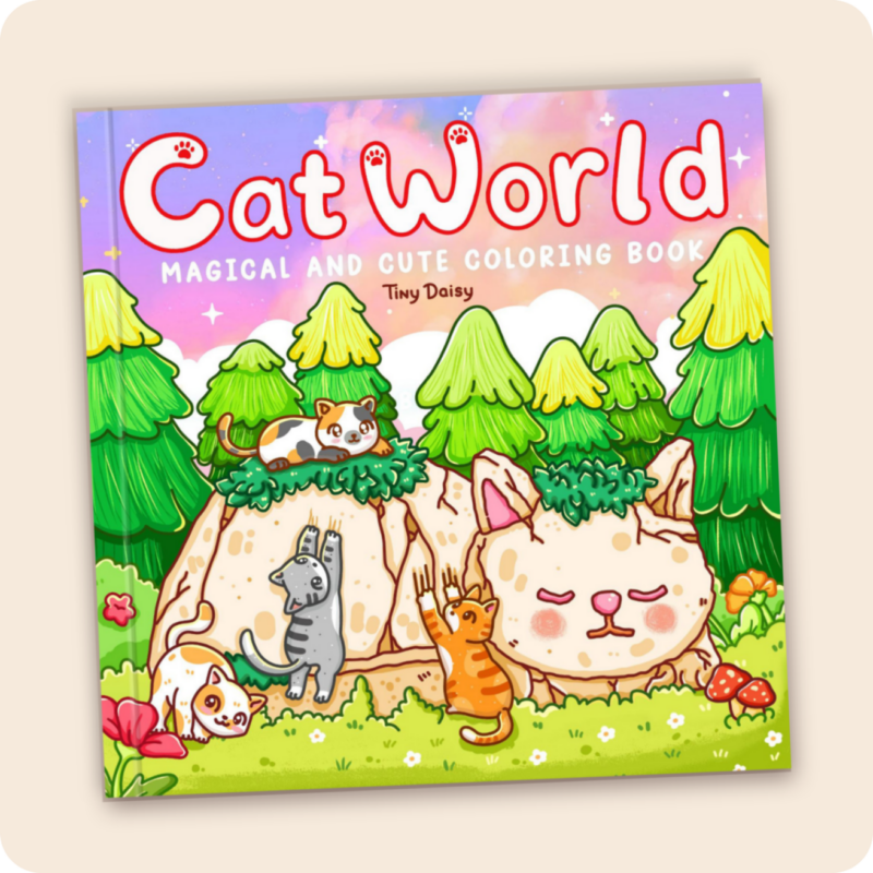 Cat World – Magical and Cute Tiny Daisy Coloring Book for All Ages (Meowland Cover Version 2)