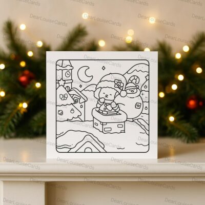 Santa’s Helper Rooftop Christmas Colouring Card
