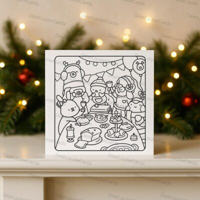Christmas Dinner Party Colouring Card