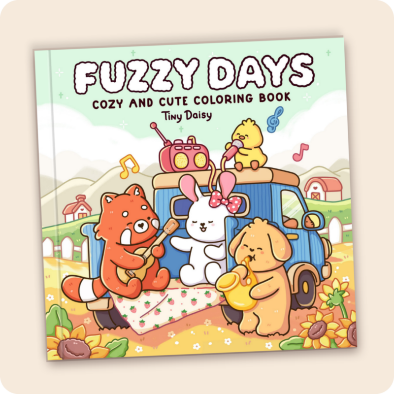 Fuzzy Days – Tiny Daisy Adorable and Cozy Fuzzy Animal Coloring Book for Women