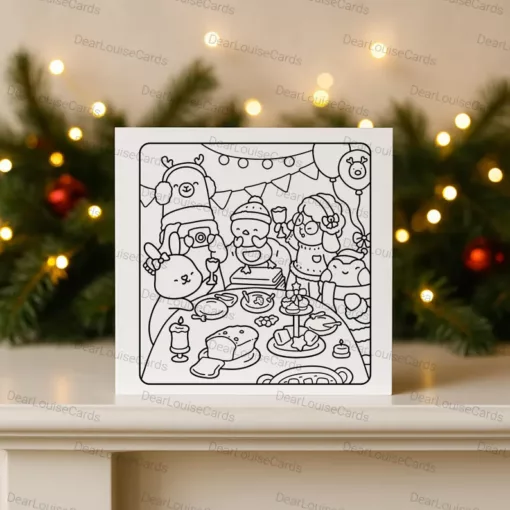 Christmas Dinner Party DIY Colouring Card