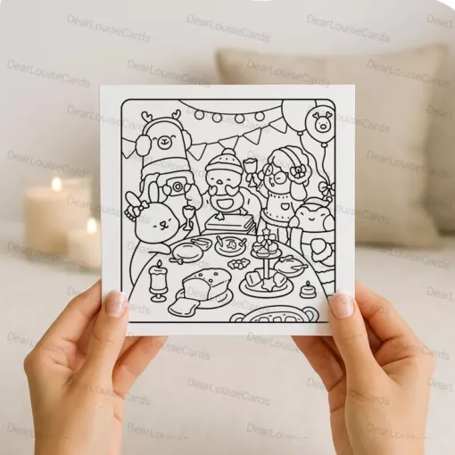 Christmas Dinner Party DIY Colouring Card