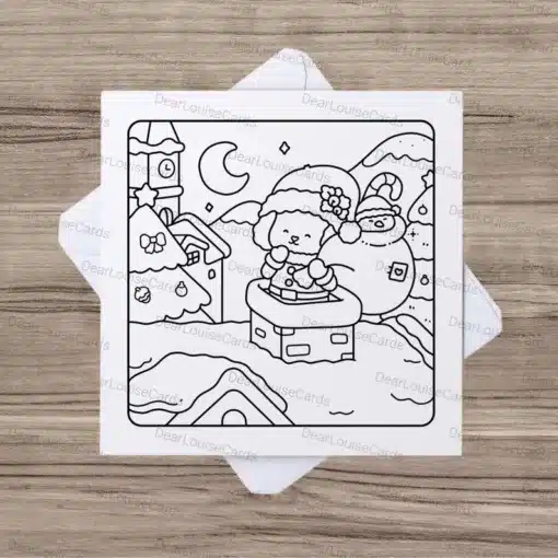 Santa's Helper Rooftop Christmas DIY Colouring Card