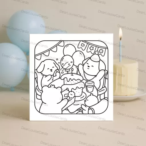 Animal Birthday Party DIY Colouring Card