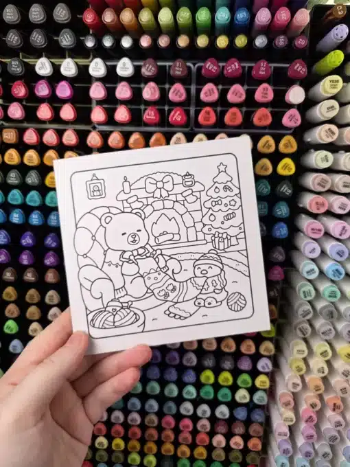 Cosy Bear Fireplace Christmas DIY Colouring Card