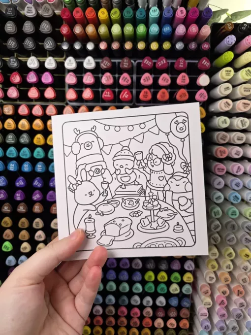 Christmas Dinner Party DIY Colouring Card