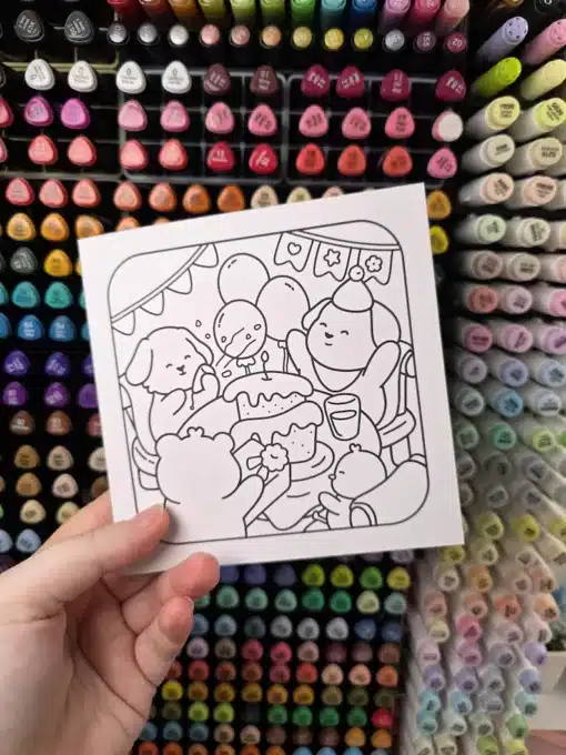 Animal Birthday Party DIY Colouring Card