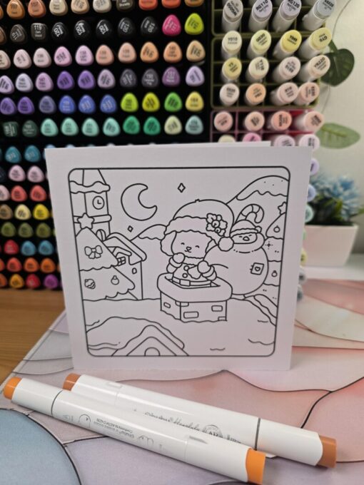 Santa's Helper Rooftop Christmas DIY Colouring Card