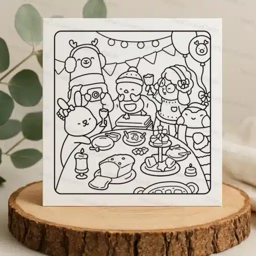 Christmas Dinner Party DIY Colouring Card