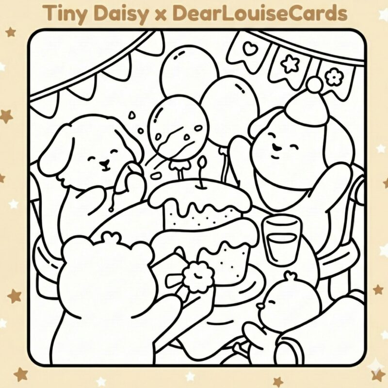 Animal Birthday Party DIY Colouring Card