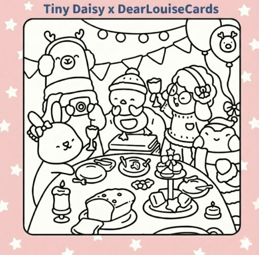 Christmas Dinner Party DIY Colouring Card