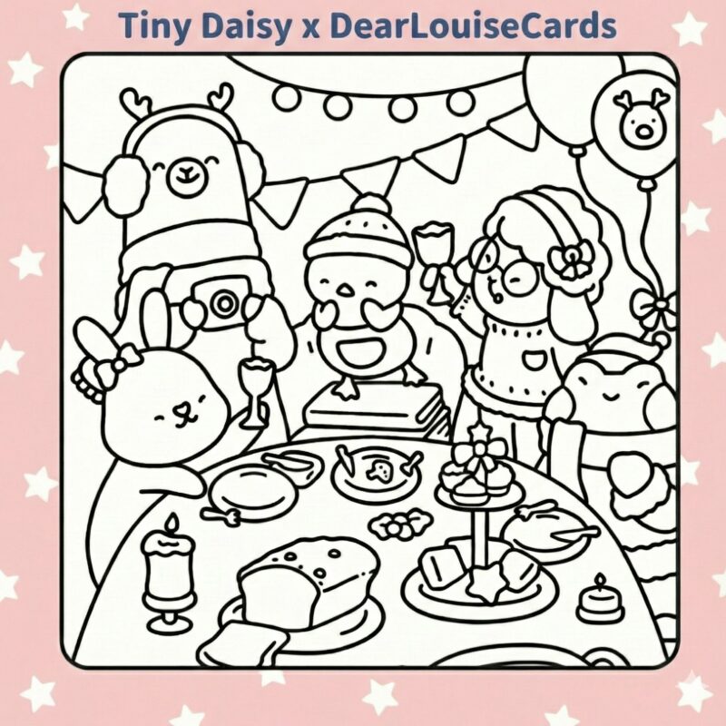 Christmas Dinner Party DIY Colouring Card
