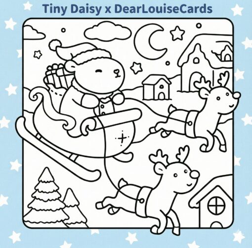 Santa Capybara Sleigh Christmas DIY Colouring Card