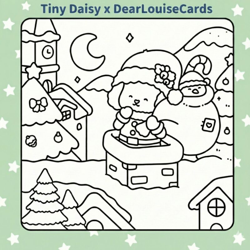 Santa's Helper Rooftop Christmas DIY Colouring Card