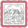 Adorable black and white illustration of two young girls with curly hair sharing a tender moment, surrounded by whimsical nature elements, perfect for coloring and storytelling.