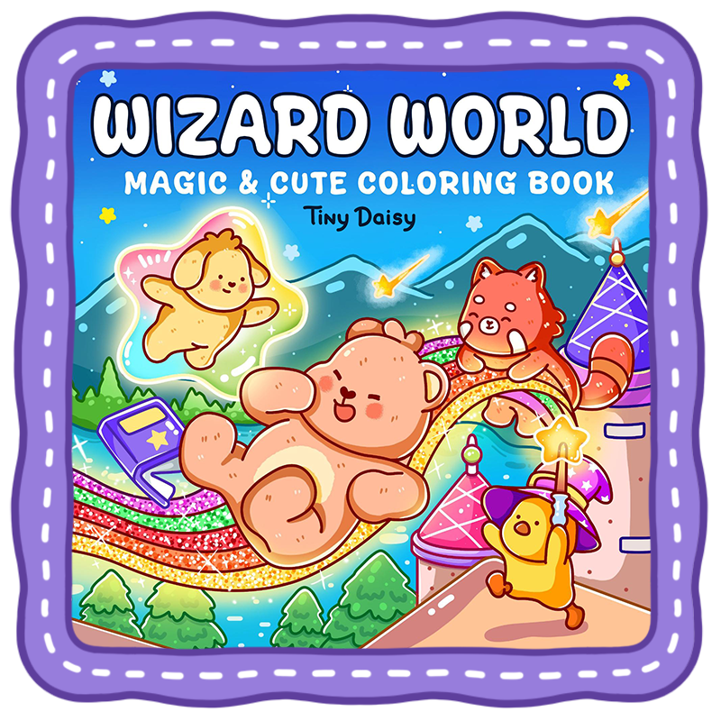 fantasy coloring book cute wizard school fuzzy buddies magical theme