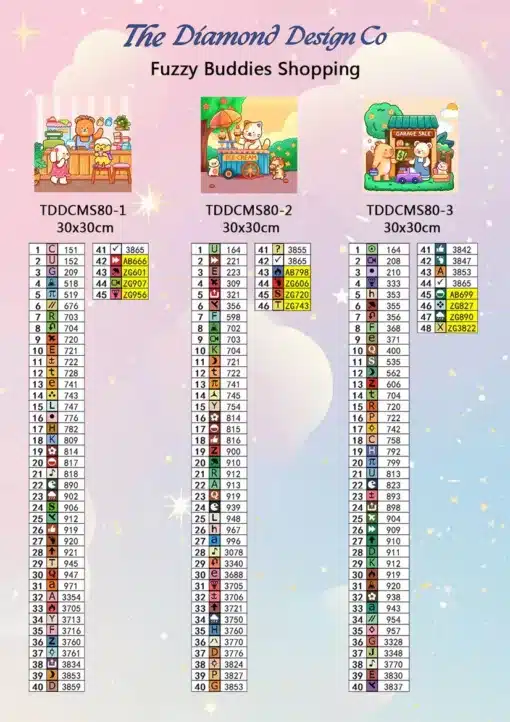 Mini Diamond Painting Kit for Fuzzy Buddies Shopping scene by Tiny Daisy.