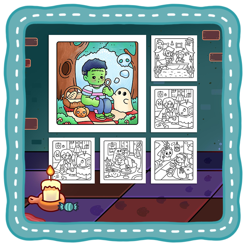 Back cover Cozy Spooky – Comfy and Cute Tiny Daisy Coloring Book for Adults