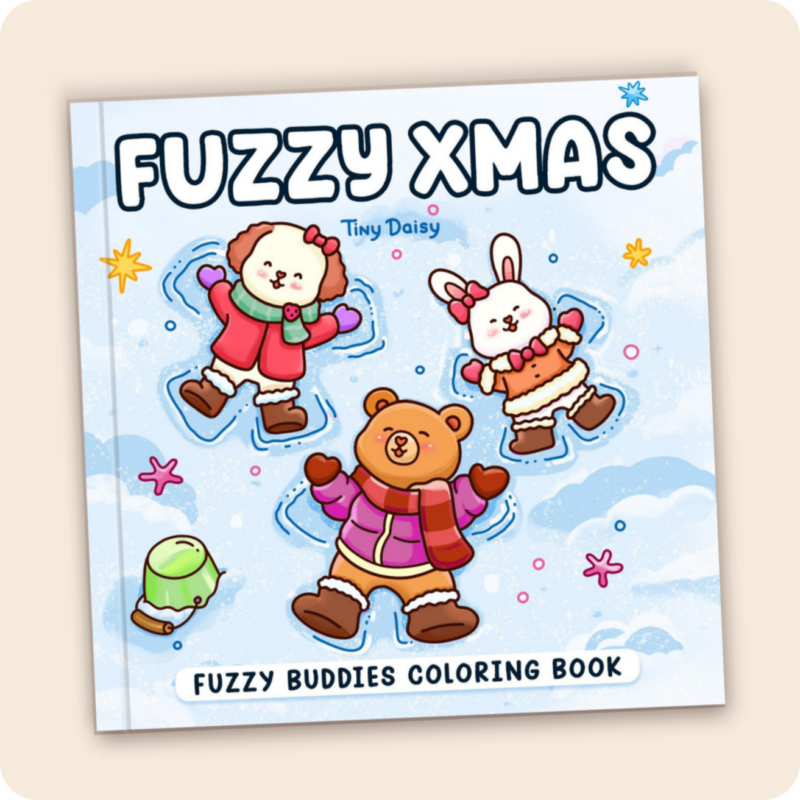 Fuzzy Xmas – Christmas Fuzzy Buddies Tiny Daisy Coloring Book for Adults (Christmas Fuzzy Buddies Cover Version 2)