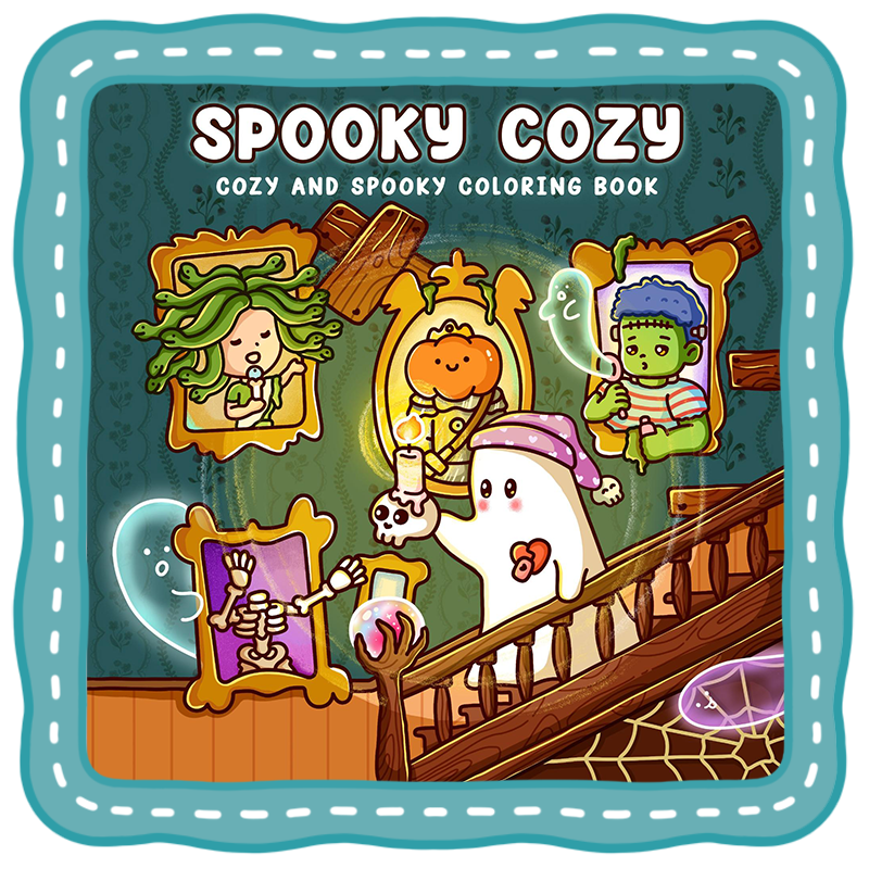 Front cover 2 Cozy Spooky – Comfy and Cute Tiny Daisy Coloring Book for Adults