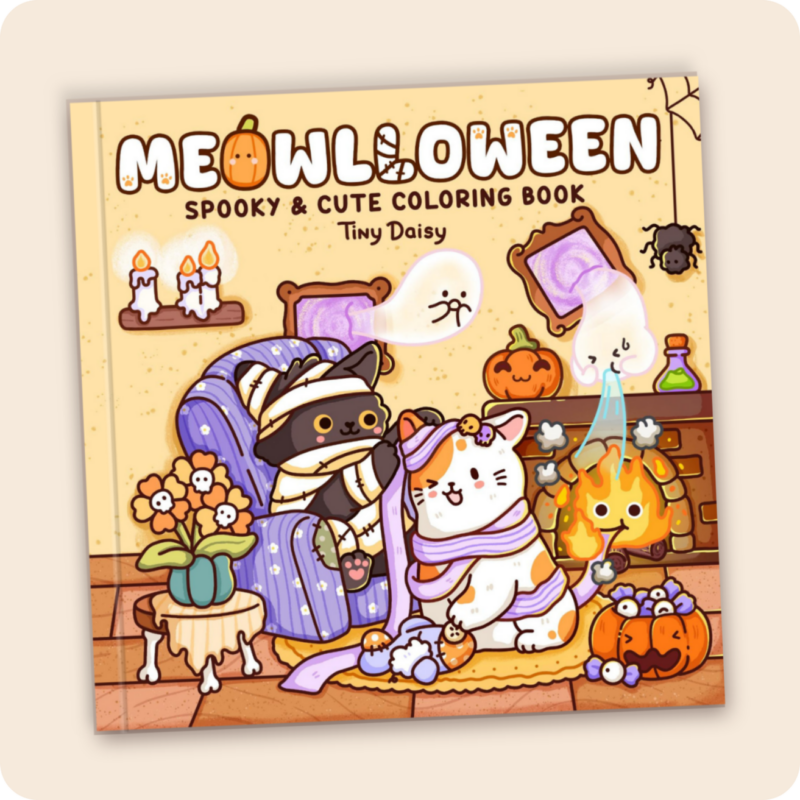 Spooky Meowy - Tiny Daisy Cat Halloween Coloring Book for Adults (Meowlloween Cover Version 2)