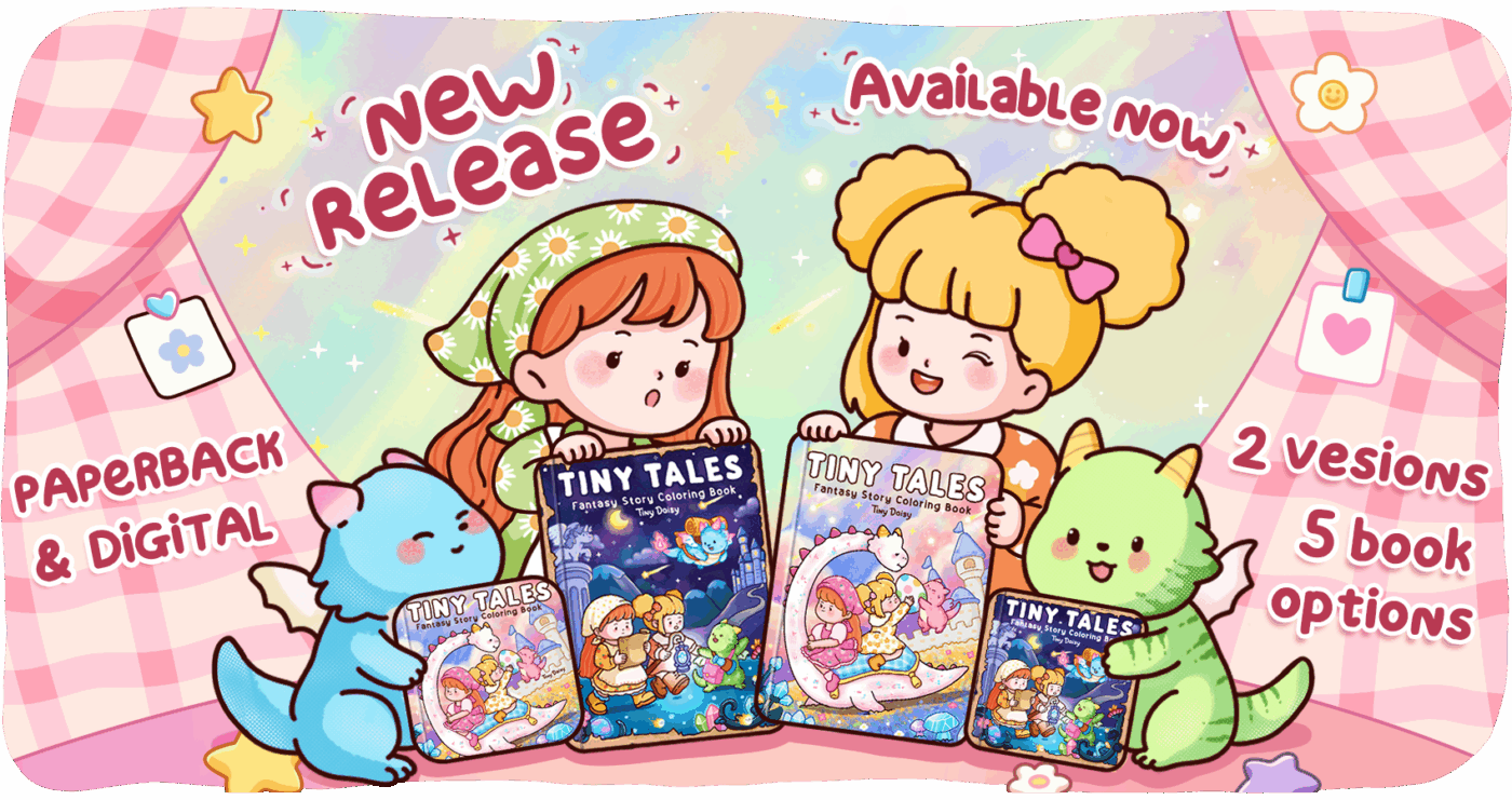 Relaxing fantasy coloring scene with peaceful dragon and girl