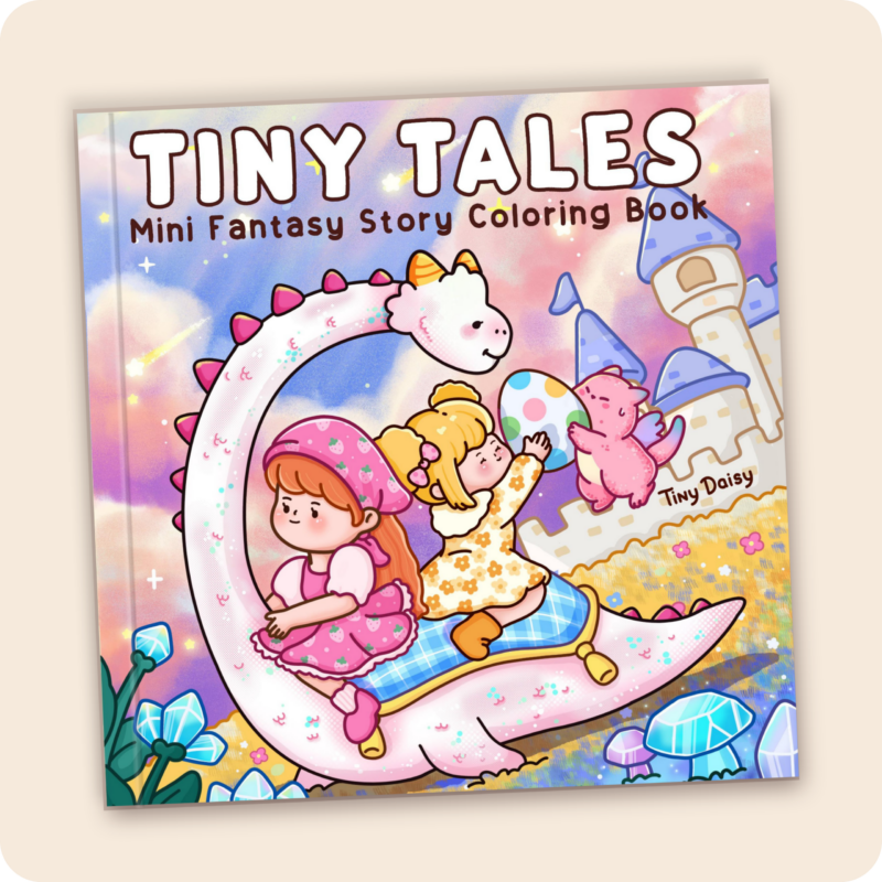 Tiny Tales – Mini Fantasy Story Coloring Book (Cover Version 1: Daylight Magic, Size 6 x 6 inches)