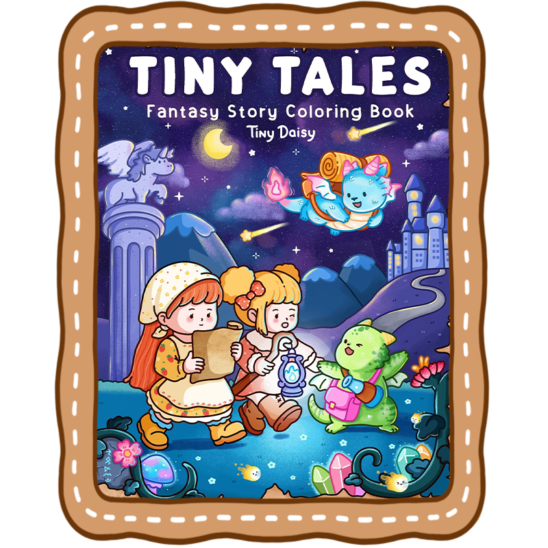 fantasy story coloring book cute dragons cozy scene