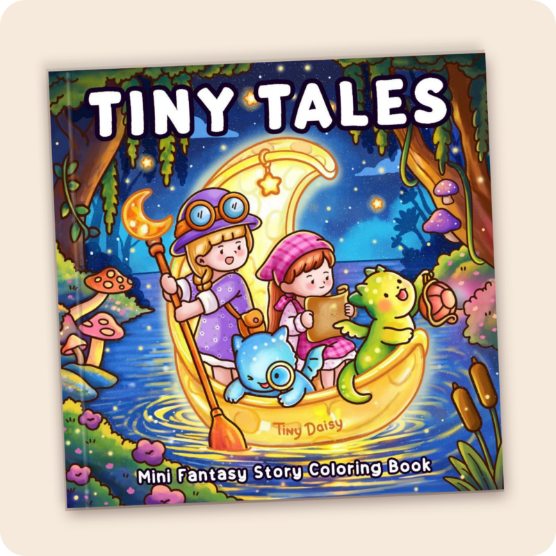 Tiny Tales – Mini Fantasy Coloring Book (Cover Version 3: Moonlight Joy Size 6 x 6 inches)